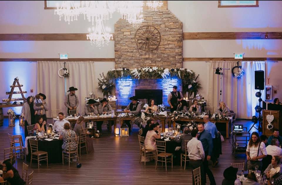 Wedding Reception Venue with Blue Uplights. 