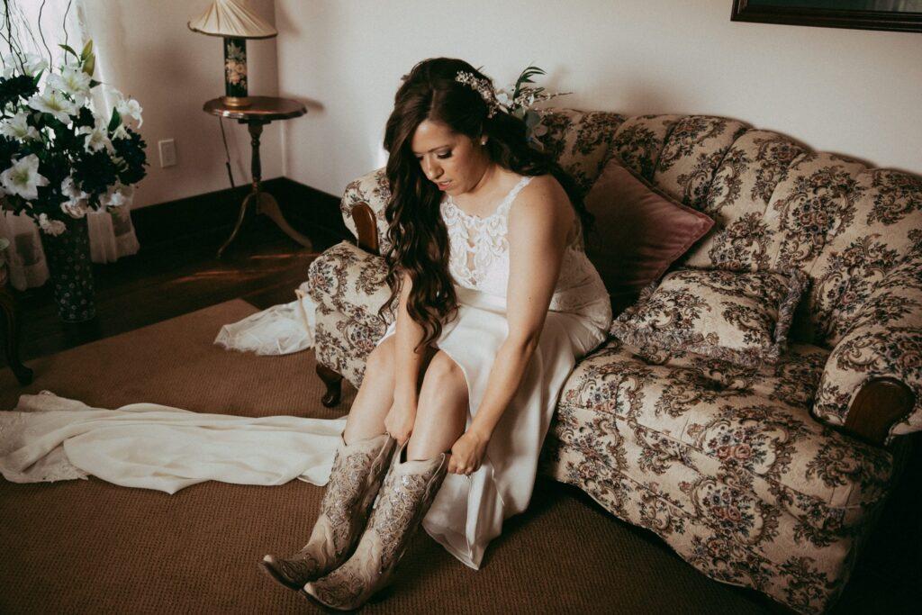 Cowgirl Bride To Be gets ready for her special day in the Heritage Home Bridal Suite 