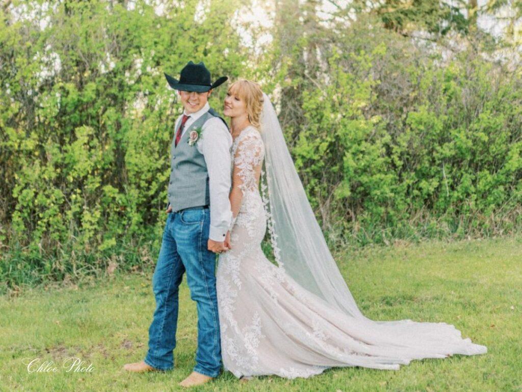 Cowboy and his beautiful bride 