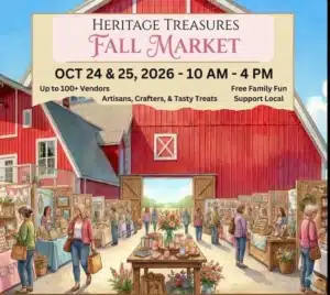 Heritage Treasures Fall Artisan Market at The Heritage Centre Big Red Barn in Cremona Alberta featuring local artisans and fall shopping