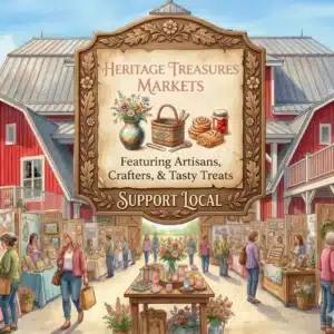 Heritage Treasures artisan market featuring local artisans, handmade crafts and baked goods at The Heritage Centre in Cremona Alberta near Calgary