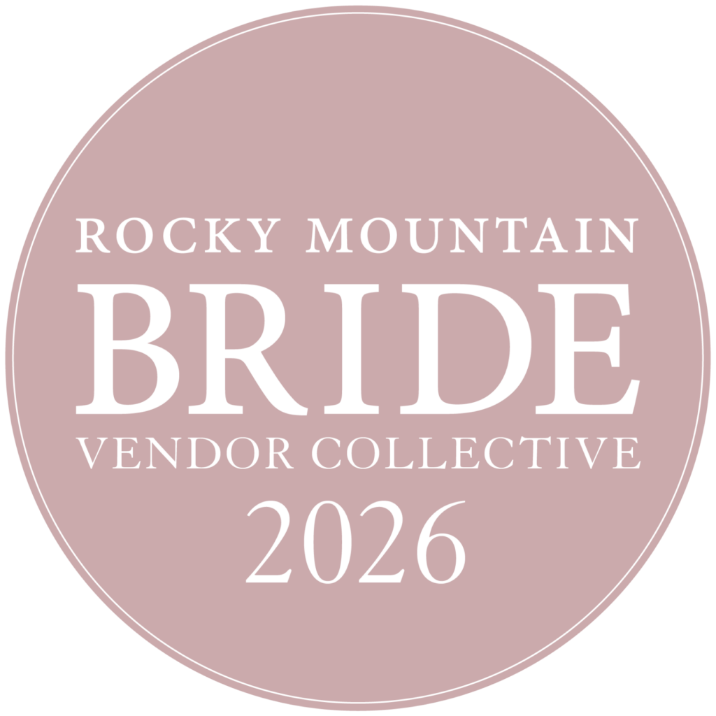 Circular pink logo badge reading 'ROCKY MOUNTAIN BRIDE' and 'VENDOR COLLECTIVE' with '2026' text underneath.