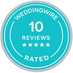 WeddingWire 10 reviews, 5-star rated badge