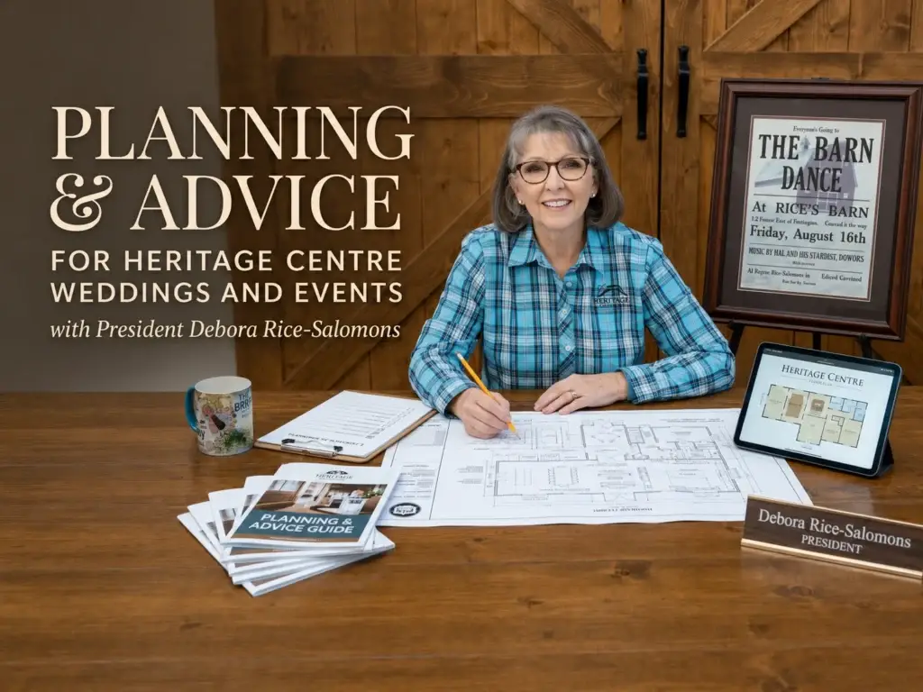Wedding Planning Advice with President Debora Rice-Salomons | The Heritage Centre by Mountain View Events Ltd. | The Heritage Centre by Mountain View Events Ltd. Debora Rice-Salomons, President of The Heritage Centre, reviewing wedding and event plans at the Alberta venue.