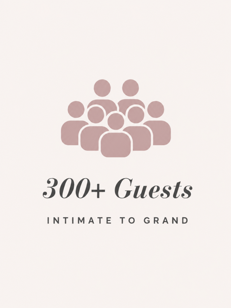 Blush guest icon with text highlighting space for more than 300 guests at The Heritage Centre in Alberta.
