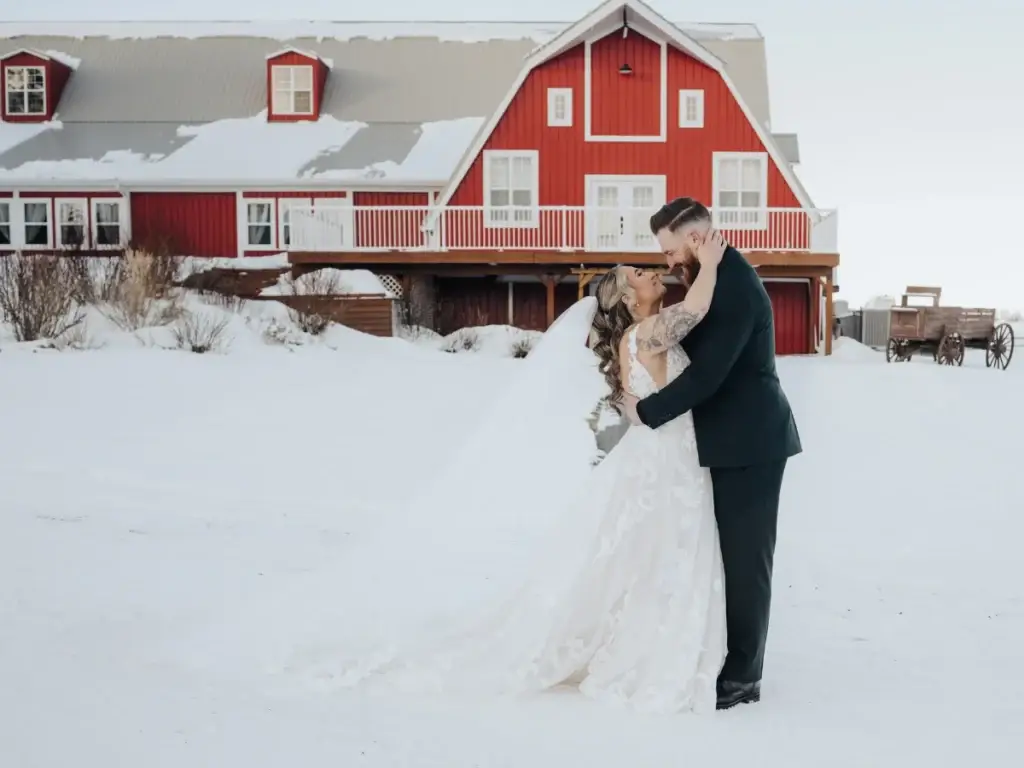 Winter Wedding Couple Portrait – The Heritage Centre, Alberta | The Heritage Centre by Mountain View Events Ltd. | The Heritage Centre by Mountain View Events Ltd.