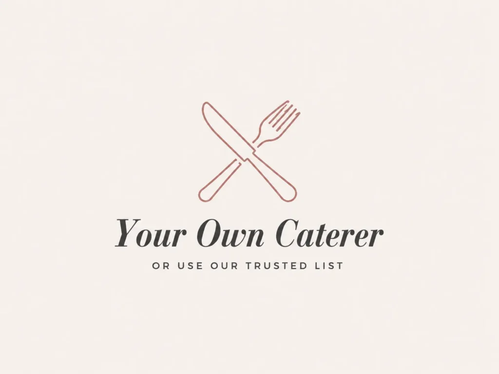 Crossed fork and knife graphic noting outside catering is permitted