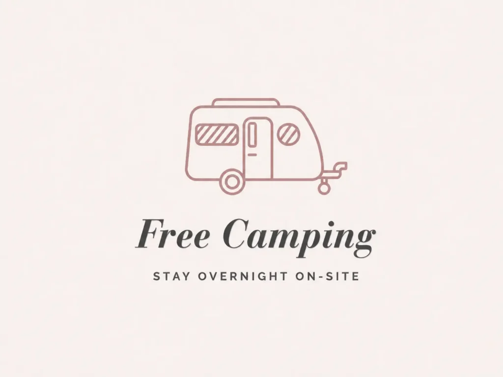 Camper trailer graphic noting free overnight on-site camping