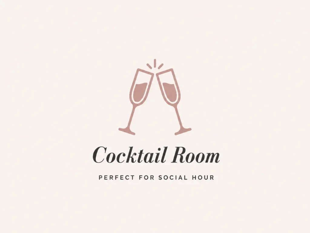 Champagne glasses graphic noting a dedicated cocktail hour space