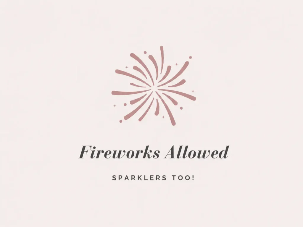 Fireworks burst graphic noting fireworks and sparklers are permitted