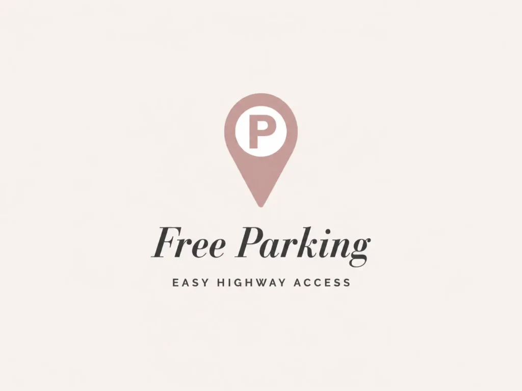 Parking pin graphic noting free on-site parking with easy access