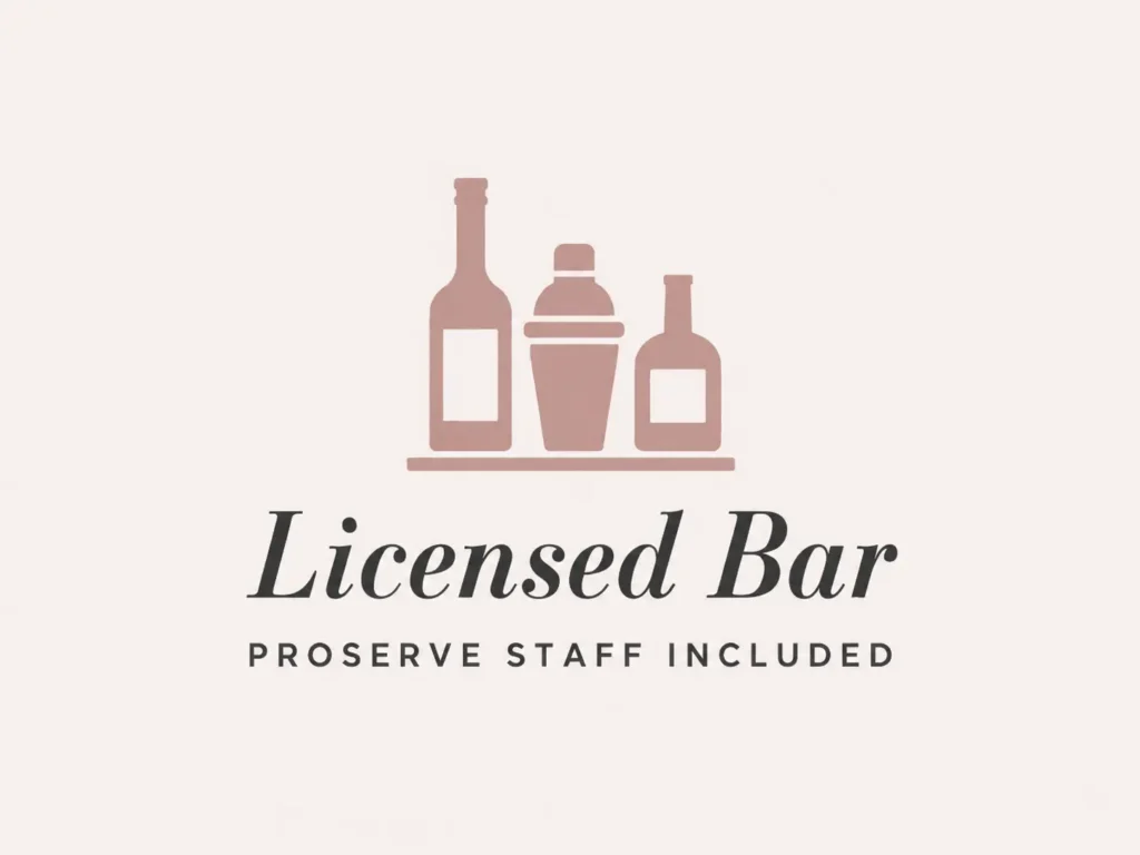 Bar bottles graphic noting licensed bar service with staff included