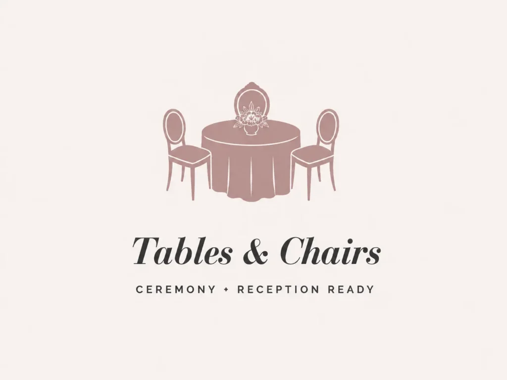 Table and chairs graphic noting furniture included for ceremony and reception