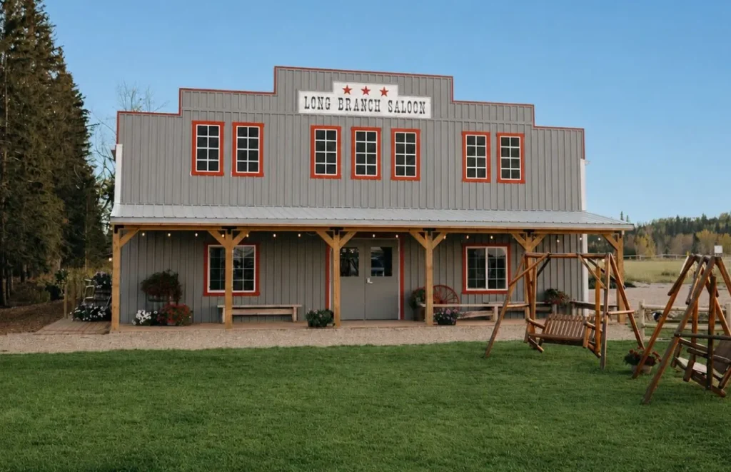 Exterior of the Long Branch Saloon event venue near Cremona, Alberta.